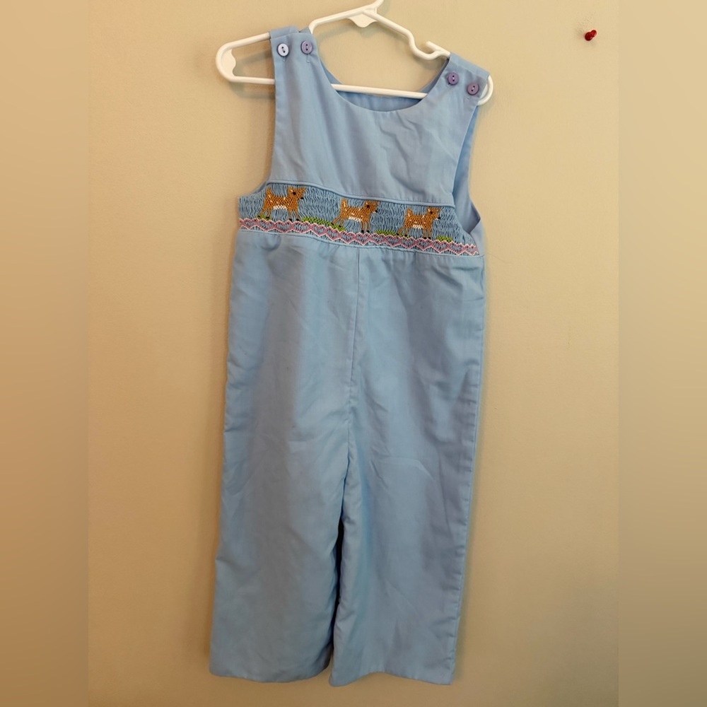 Sprinkled Sweet Boutique Smocked Bambi Blue Longalls